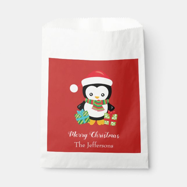 Lovely Penguin Merry Christmas Favour Bag (Front)