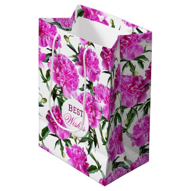 Lovely Peonies. Medium Gift Bag (Front Angled)