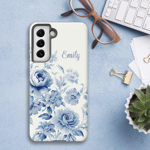 Lovely Personalised Watercolor Blue Roses  Samsung Galaxy Case