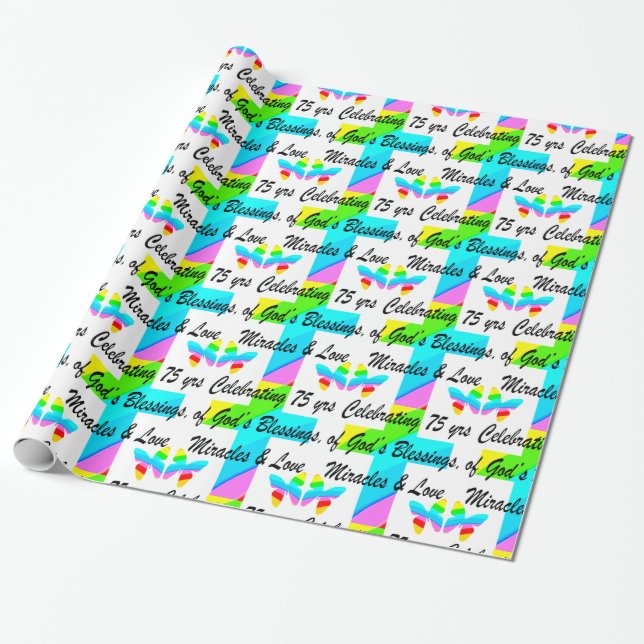 LOVELY PERSONALIZED 75TH BIRTHDAY DESIGN WRAPPING PAPER (Unrolled)