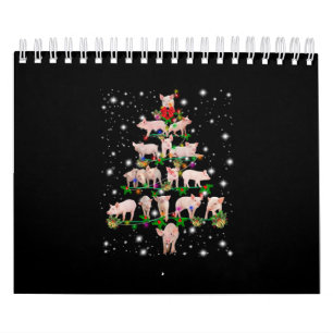 Lovely Pig Christmas Tree Covered By Flashlight Calendar