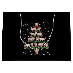 Lovely Pig Christmas Tree Covered By Flashlight Large Gift Bag