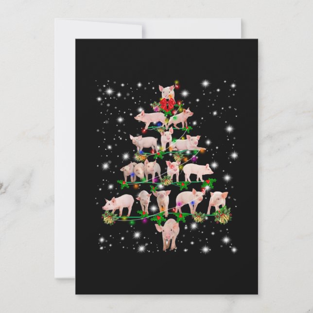 Lovely Pig Christmas Tree Covered By Flashlight Thank You Card (Front)
