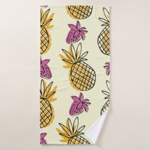 Lovely pineapple and strawberry illustration patte bath towel