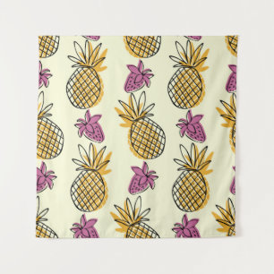 Lovely pineapple and strawberry illustration patte tapestry