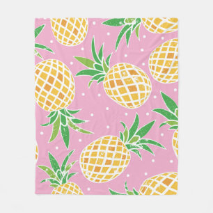Lovely pineapple on grunge pink polka dots backgro fleece blanket