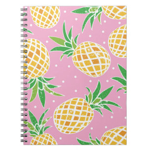 Lovely pineapple on grunge pink polka dots backgro notebook