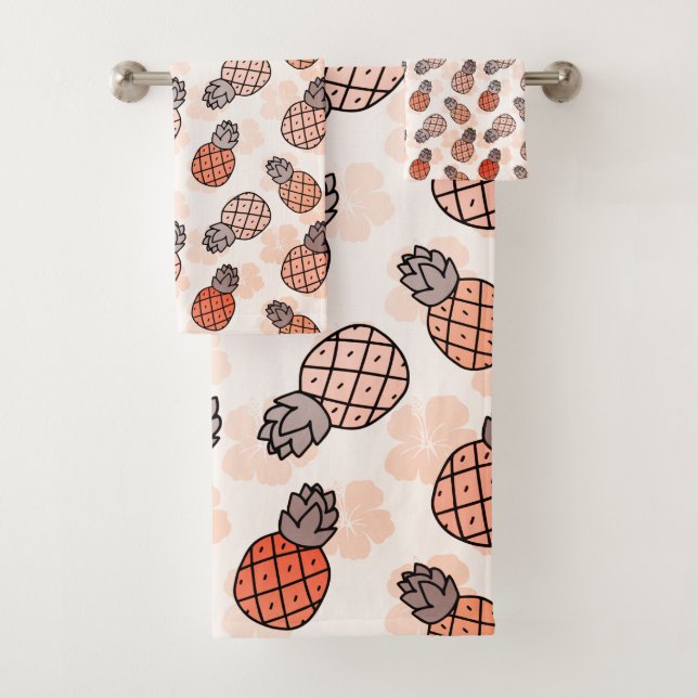 Lovely Pineapples Orange Coloured  Bath Towel Set (Insitu)