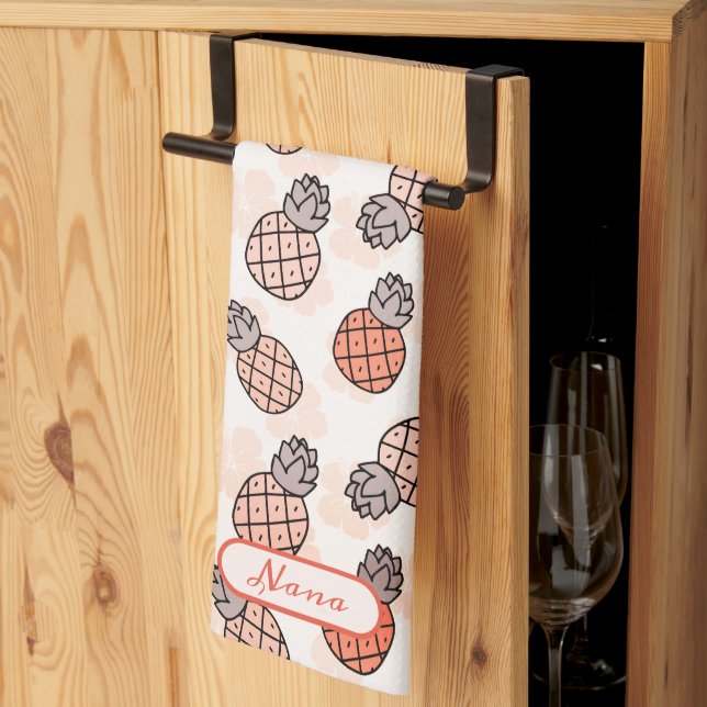 Lovely Pineapples Orange Coloured Nana Tea Towel (Thirds Fold)