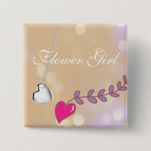 Lovely pink and silver heart flower girl wedding 15 cm square badge