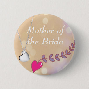 Lovely pink and silver heart mother of the bride 6 cm round badge