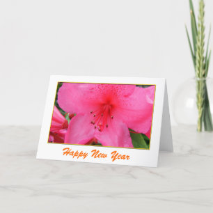 Lovely pink azalea  flowers New Year Holiday Card