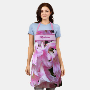 Lovely Pink Belladonna Amaryllis Lilies with Name Apron