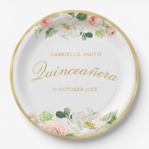 lovely pink blush floral Quinceanera  Paper Plate