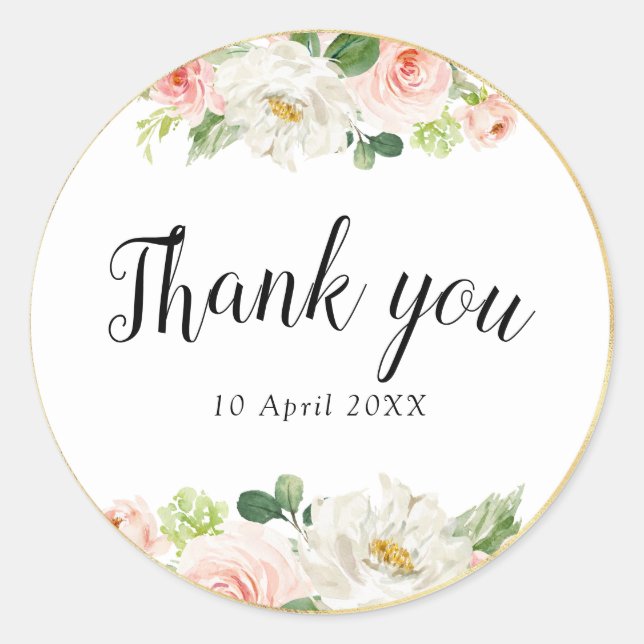 lovely pink blush floral thank you sticker (Front)