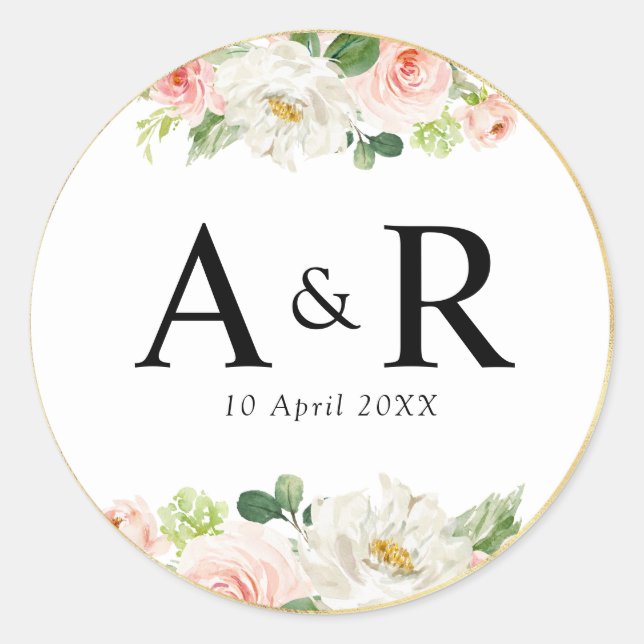 lovely pink blush floral wedding sticker (Front)