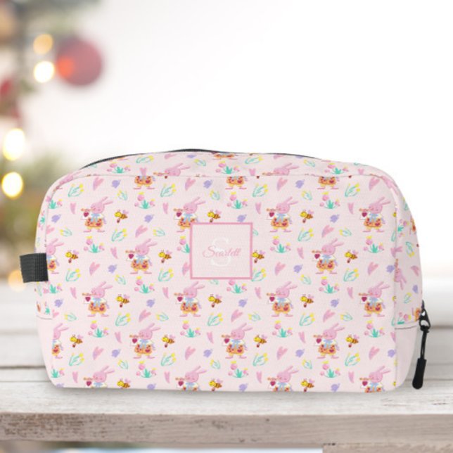 lovely pink bunny garden pattern Monogram Name Dopp Kit (Creator Uploaded)