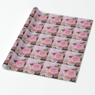 Lovely pink carnation flower Merry Christmas Wrapping Paper