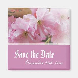 Lovely pink cherry blossom save the date wedding magnet