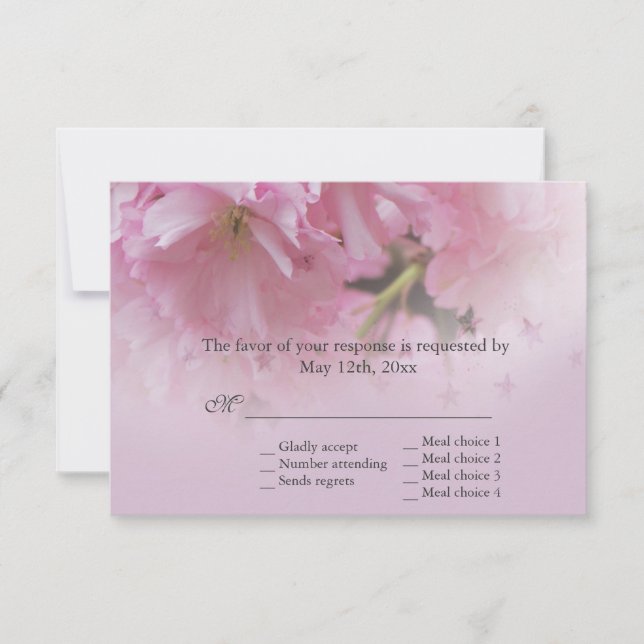 Lovely pink cherry blossom spring wedding RSVP Card (Front)