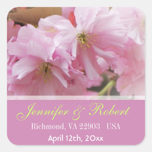 Lovely pink cherry blossom spring wedding sticker (Front)