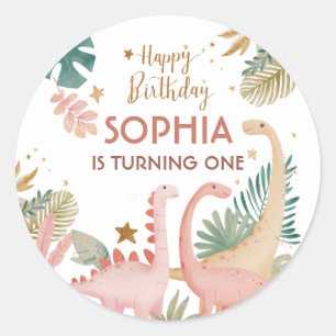 Lovely Pink Dino Classic Round Sticker
