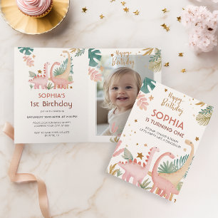 Lovely Pink Dino Folded Invitation