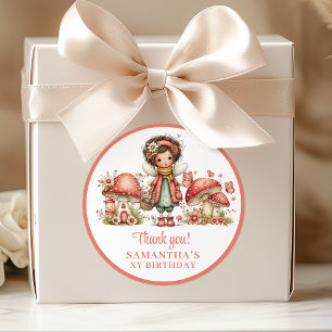 Lovely Pink Fairy Floral Birthday Thank You Sticke Classic Round Sticker
