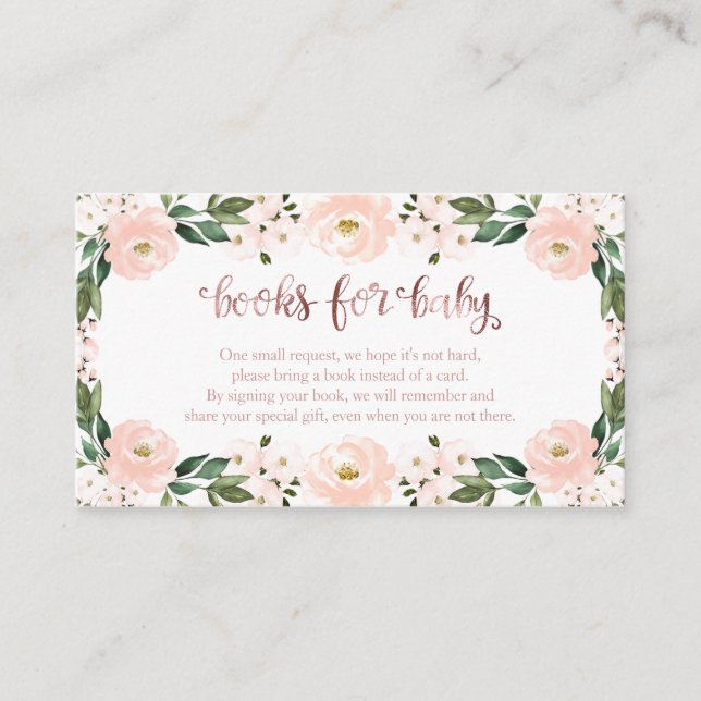 Lovely Pink Floral Baby Shower Books For Baby  Enclosure Card (Front)
