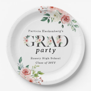 Lovely Pink Floral GRAD Custom Party Paper Plates