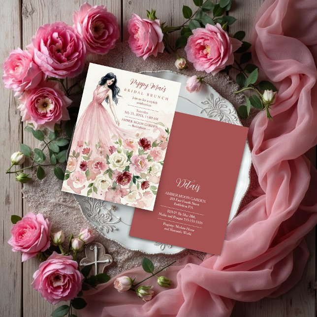 Lovely Pink Floral Model Bridal Shower Invitation (Charming Pink Floral Tulle Bridal Shower Invitation)