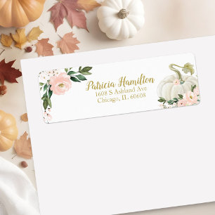 Lovely Pink Floral White Pumpkin Fall Baby Shower Return Address Label