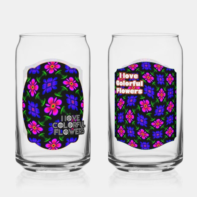 Lovely Pink Flowers Pattern Can Glass (Front)