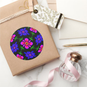 Lovely Pink Flowers Pattern Classic Round Sticker