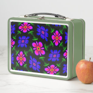 Lovely Pink Flowers Pattern Metal Lunch Box