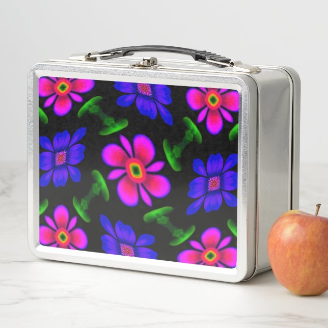 Lovely Pink Flowers Pattern Metal Lunch Box (In Situ)