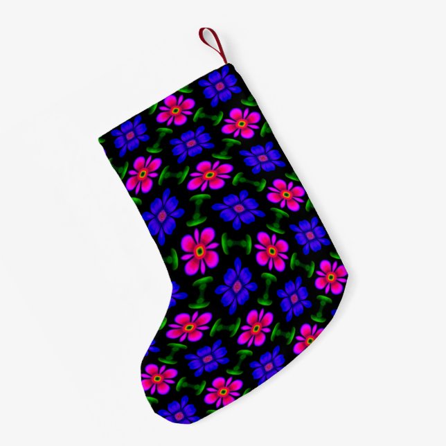 Lovely Pink Flowers Pattern Small Christmas Stocking (Back (Hanging))
