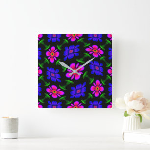 Lovely Pink Flowers Pattern Square Wall Clock