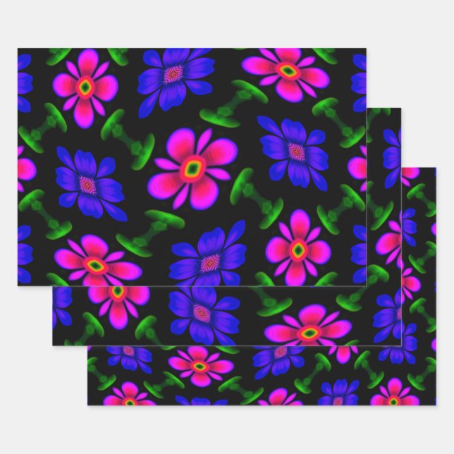 Lovely Pink Flowers Pattern Wrapping Paper Sheet (Set)