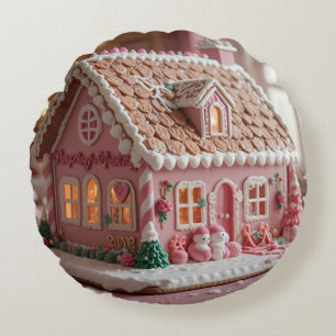 lovely pink gingerbread round cushion