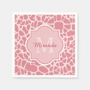 Lovely Pink Giraffe Pattern With Monogram and Name Napkin
