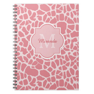 Lovely Pink Giraffe Pattern With Monogram and Name Notebook