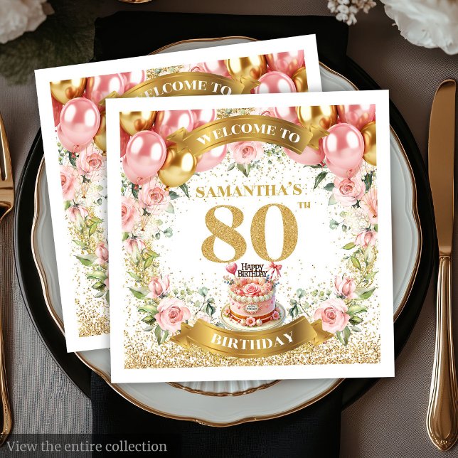 Lovely Pink Gold 80th Birthday Paper Party Napkins (Lovely Pink Gold 80th Birthday Paper Party Napkins)