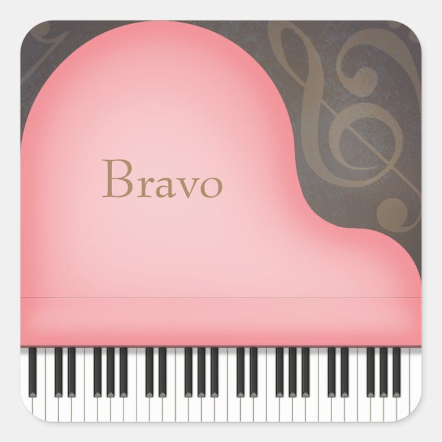 Lovely Pink Grand Piano Music Lover's Personalised Square Sticker (Front)