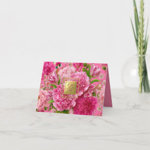 Lovely Pink & Green Floral Monogram Thank You Card