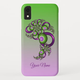 Lovely Pink Green Hearts Abstract Fractal Name iPhone XR Case