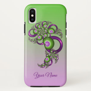 Lovely Pink Green Hearts Abstract Fractal Name iPhone XS Case