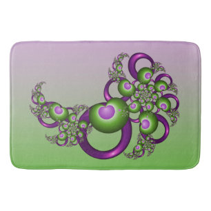 Lovely Pink Green Hearts Modern Abstract Fractal Bath Mat