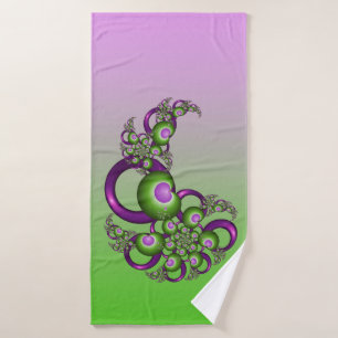Lovely Pink Green Hearts Modern Abstract Fractal Bath Towel