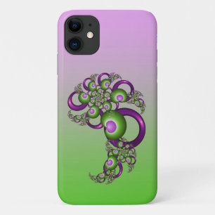 Lovely Pink Green Hearts Modern Abstract Fractal iPhone 11 Case